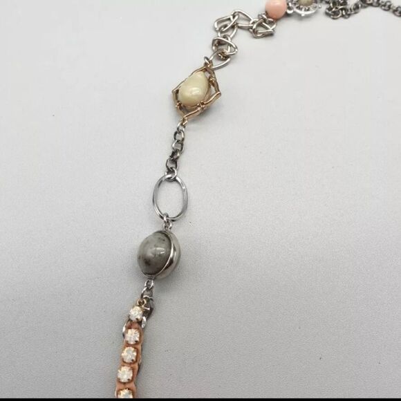 LOFT Necklace Rhinestone Chain Multicolor Station Beads 26" Costume Jewelry - Picture 4 of 16